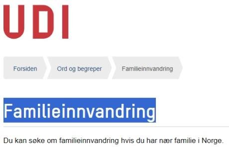 Foto UDI sin side om familieinnvandring