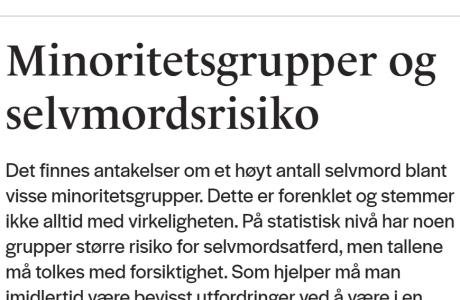 Bilde av nettside: Snakk om selvmord - Minoritetsgrupper og selvmordsrisiko